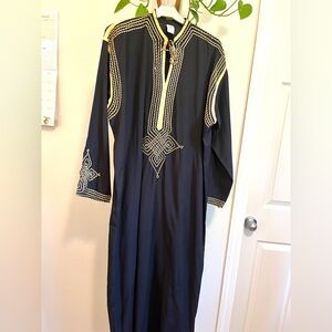 Authentic Egyptian Galabiya | Navy Cotton with Gold Embroidery | Made in Egypt